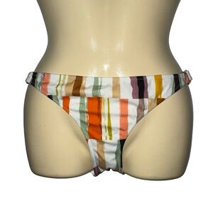 Striped Low-Rise Bikini Bottom in White, Orange & Green